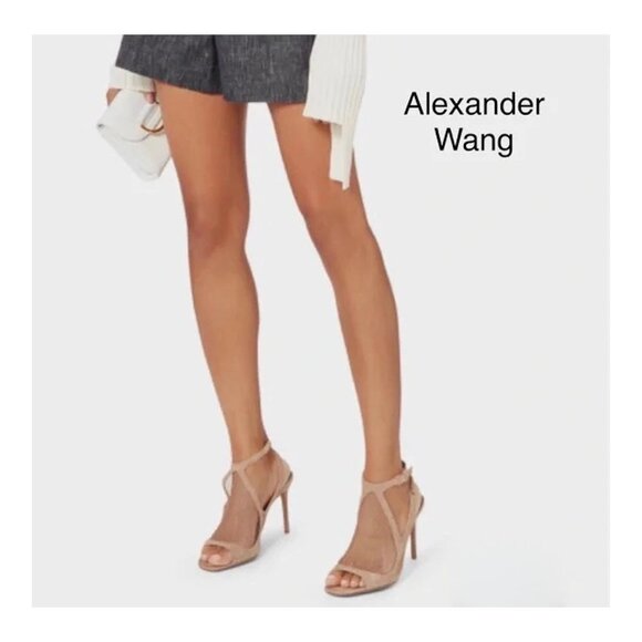 ALEXANDER WANG Piper Suede Fishnet Sandals in Nude - Picture 3 of 14